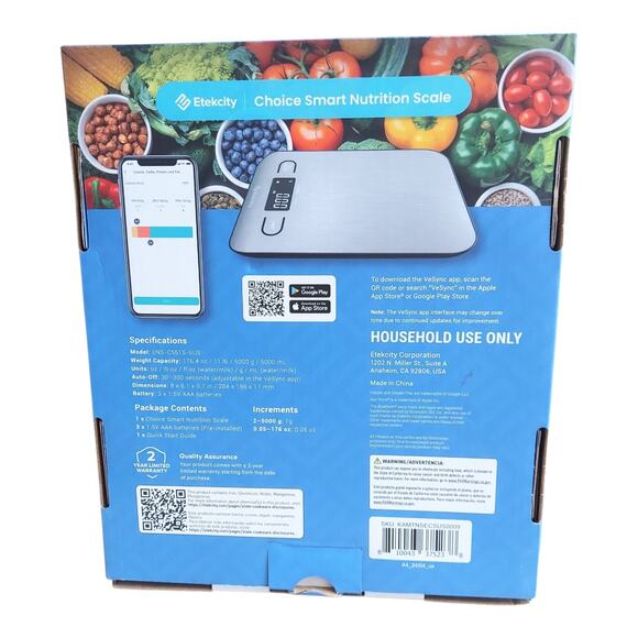 Etekcity Smart Nutrition Digital Kitchen Scale Food Grams Ounces Macros - Picture 2 of 7